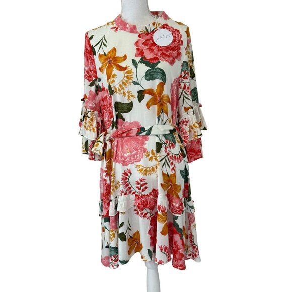 Petal & Pup New Dress Size Medium Peta Floral Print Tiered w/ Tie Rayon NWT - Picture 2 of 16